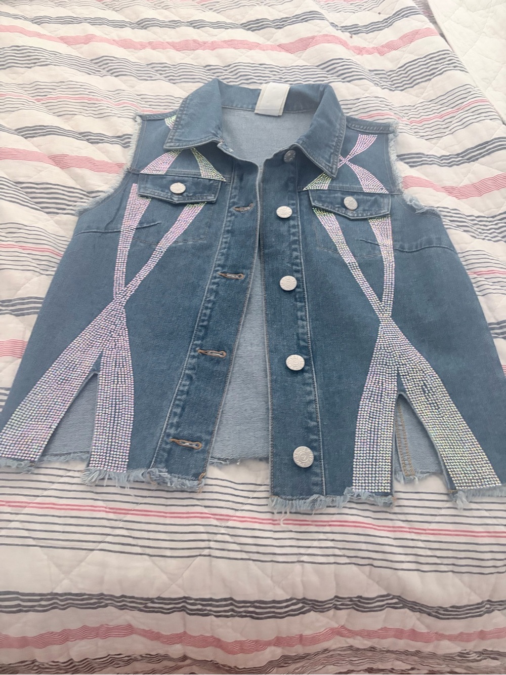 Vocal women’s ' Blue Denim Vest with Pink Iridescent Rhinestones